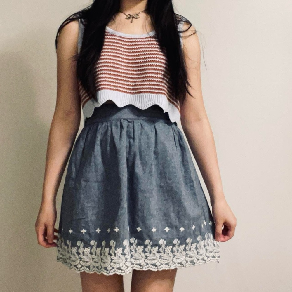 Vintage Y2K Forever 21 Coquette Chambray Prairie Skirt